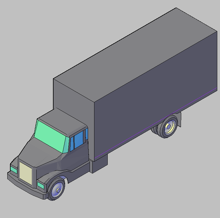 Bloque Autocad Vista de Camioneta grande Bibliot. 2D-3D en 3D